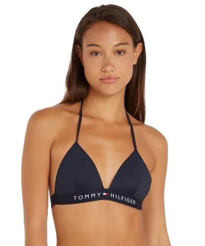 Tommy Hilfiger Womens UW0UW04109 Original Triangle Bikini Top - Blue Nylon
