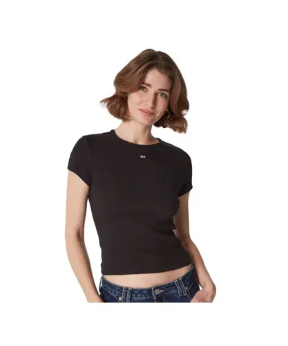 Tommy Hilfiger Womenss Baby Essential Ribbed T-Shirt in Black Cotton