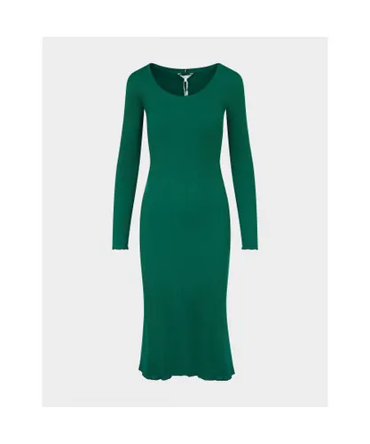 Tommy Hilfiger Womenss Frill Rib Midi Dress in Green Cotton