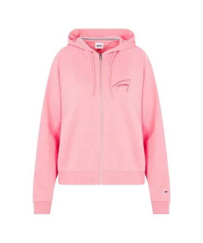 Tommy Hilfiger Womenss Signature Boxy Zip Hoody in Pink Cotton