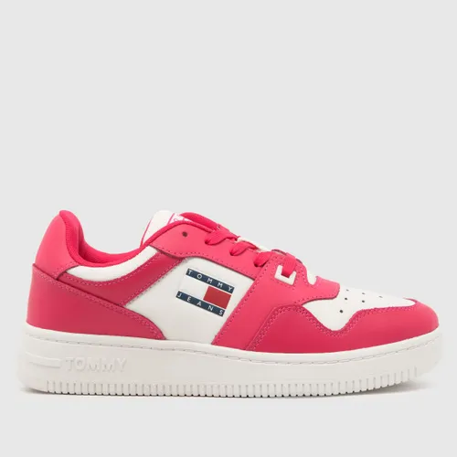 Tommy Jeans Basket Sneaker Trainers In White & Pink
