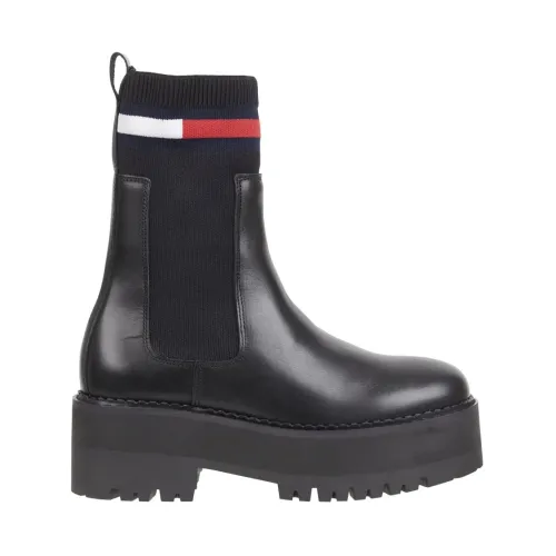 Tommy Jeans , Black Flatform Chelsea Sock Ankle Boots ,Black female, Sizes: