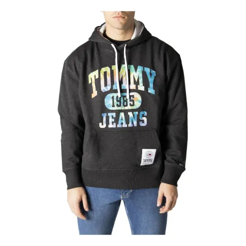 Tommy Jeans , Black Print Hooded Sweatshirt ,Black male, Sizes: