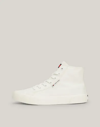 Tommy Jeans Canvas Mid-Top Basketball Trainers in White