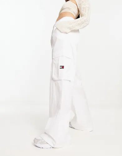Tommy Jeans claire high rise wide cargo trousers in white