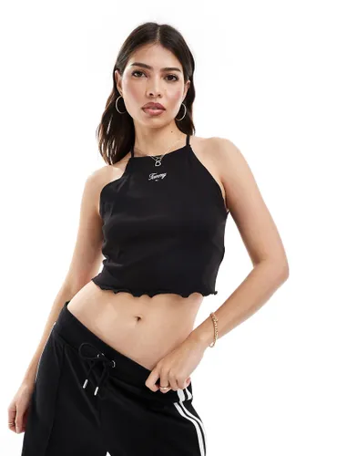 Tommy Jeans cropped ruche racer script top in black