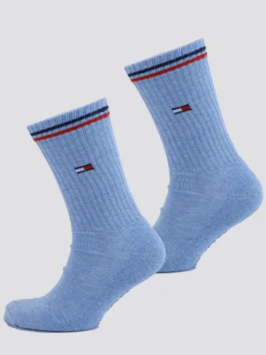 Tommy Jeans Light Blue Melange 2-Pack Ribbed Logo Socks