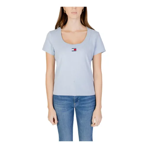 Tommy Jeans , Light Blue Plain Short Sleeve T-shirt ,Blue female, Sizes: