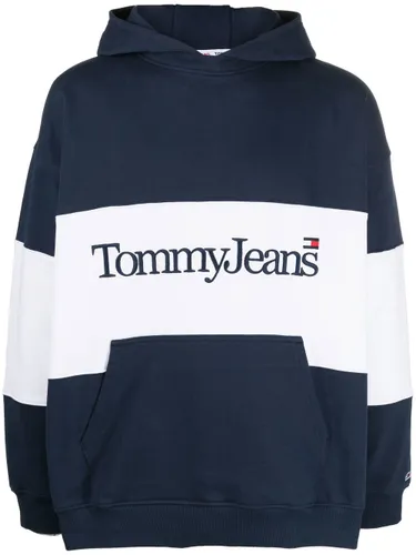 Tommy Jeans logo-embroidered cotton hoodie - Blue