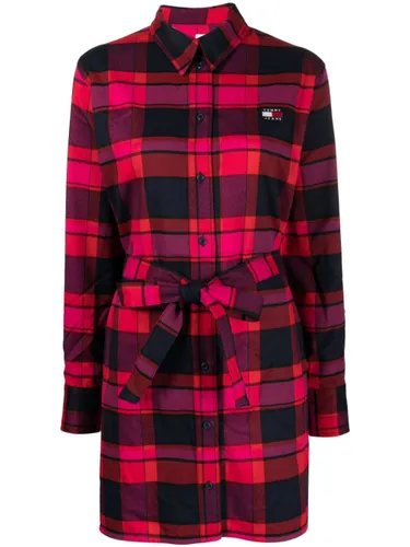 Tommy Jeans plaid-check pointed-collar belted shirt dress - Red