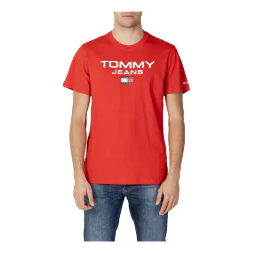 Tommy Jeans , Red Print T-Shirt for Men ,Red male, Sizes: