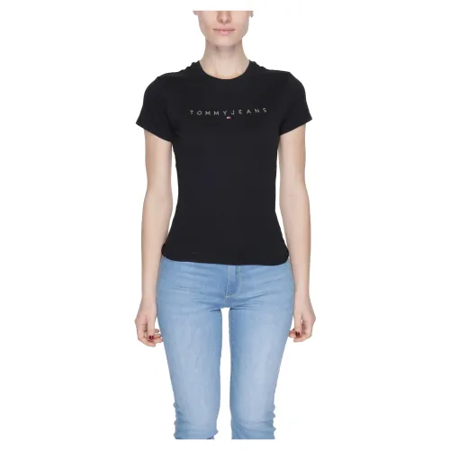 Tommy Jeans , Slim Tonal Linea T-Shirt ,Black female, Sizes: