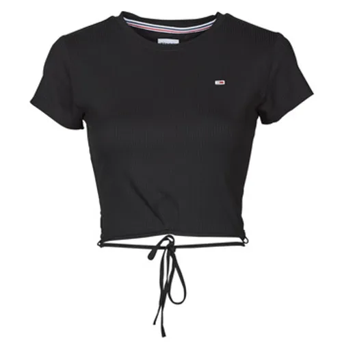 Tommy Jeans  TJW CROP STRAP RIB FRONT KNOT SS  women's Blouse in Black