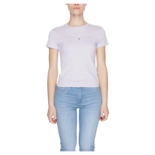 Tommy Jeans , Tonal Linea Cotton T-Shirt Collection ,Purple female, Sizes: