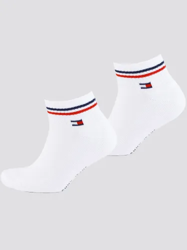 Tommy Jeans White 2-Pack Ribbed Logo Ankle Socks