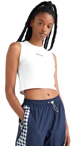 Tommy Jeans White Cropped Logo Tank Top