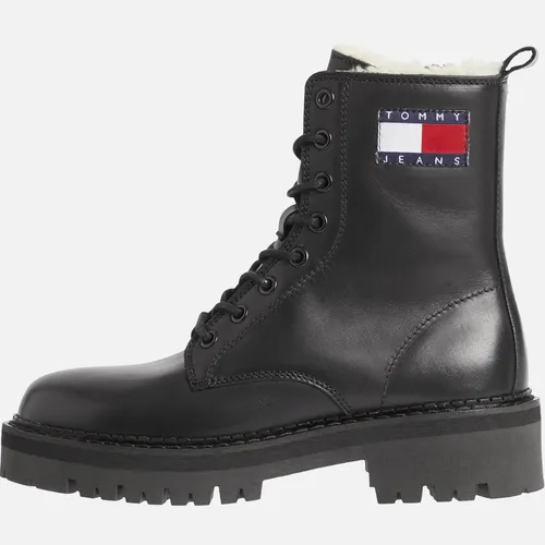 Tommy Jeans Women's Flag Leather Lace Up Boots - Black - UK