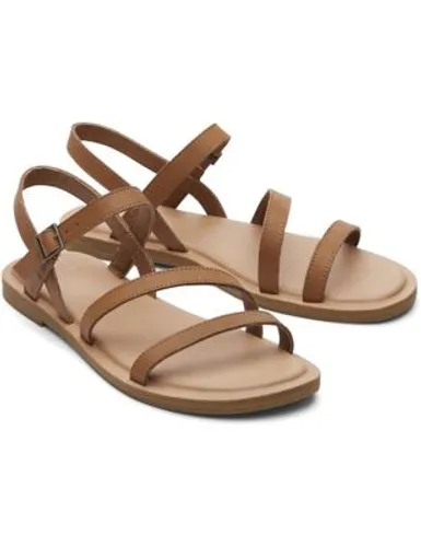Toms Womens Leather Strappy Flat Sandals - 4.5 - Tan, Tan,Black