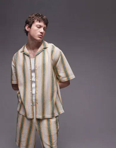 Topman co-ord short sleeve crochet stripe shirt in multi