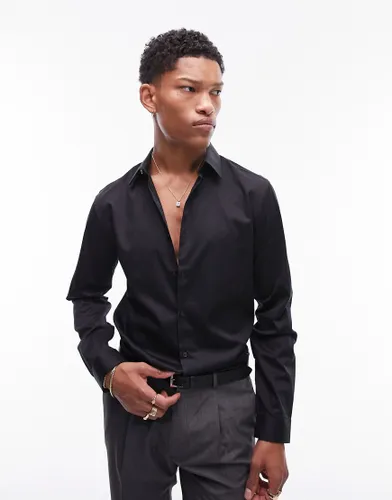 Topman long sleeve formal slim fit sateen shirt in black