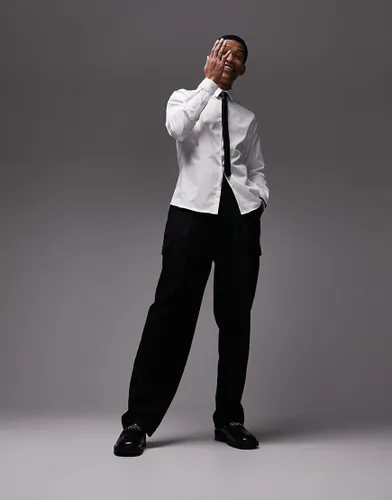 Topman long sleeve formal slim fit sateen shirt in white