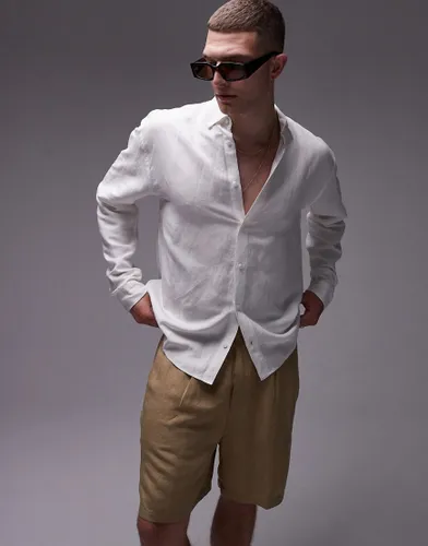 Topman long sleeve relaxed linen blend shirt in white