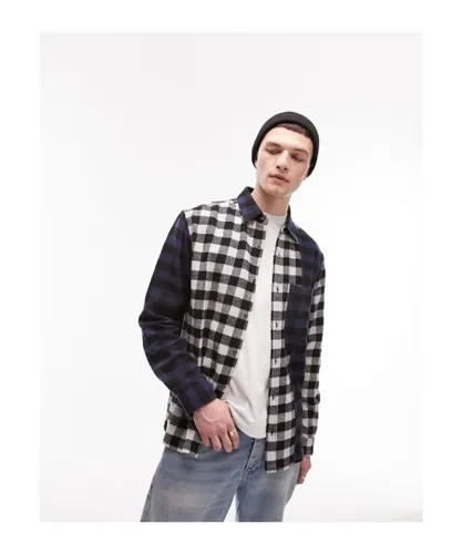 Topman Mens cut and sew check shirt in navy and black-Multi Cotton