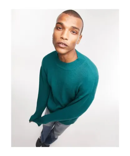 Topman Mens knitted rib jumper with turtle neck in green Viscose/Polyester