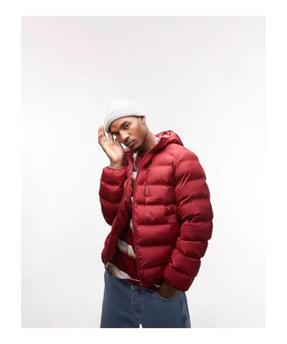 Topman Mens liner jacket with hood in burgundy-Red