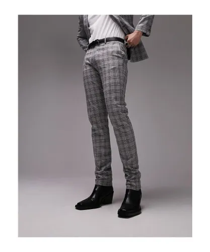 Topman Mens skinny checked suit trousers in grey