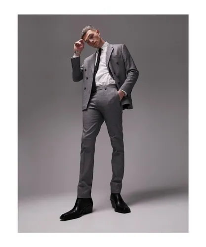 Topman Mens skinny textured suit trousers in grey-Black