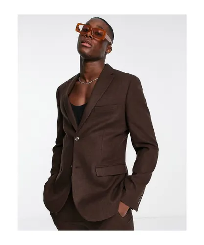 Topman Mens skinny two button wool mix suit jacket in brown