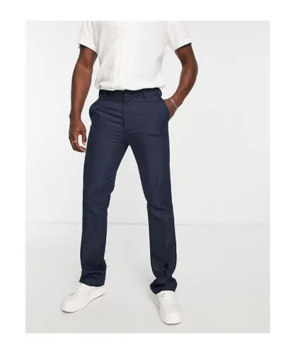 Topman Mens straight flare pronounced twill trousers in navy - Blue