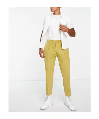 Topman Mens tapered cord trousers in green