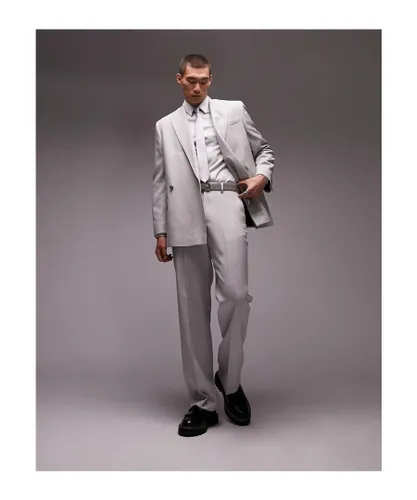 Topman Mens wide leg brushed wedding suit trousers in grey