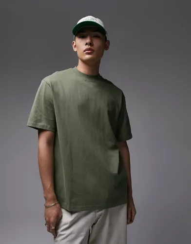 Topman oversized fit t-shirt in khaki-Green