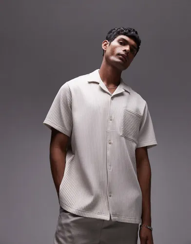 Topman short sleeve plisse shirt in light grey