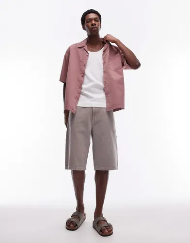 Topman short sleeve relaxed washed shirt in pink