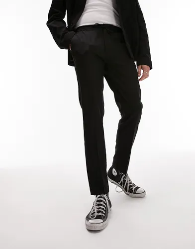 Topman skinny smart trousers with elasticated waistband in black