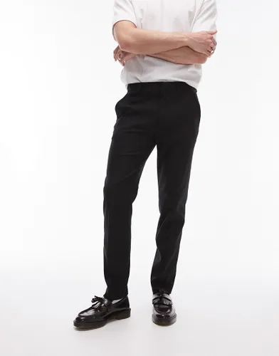 Topman stretch slim textured suit trousers in black