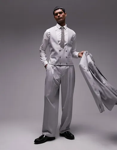 Topman wide leg linen suit trouser in grey