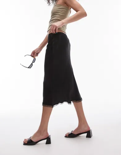 Topshop 90's length skirt with knicker waistband and lace trim in black