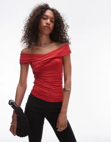 Topshop bardot wrap top in red