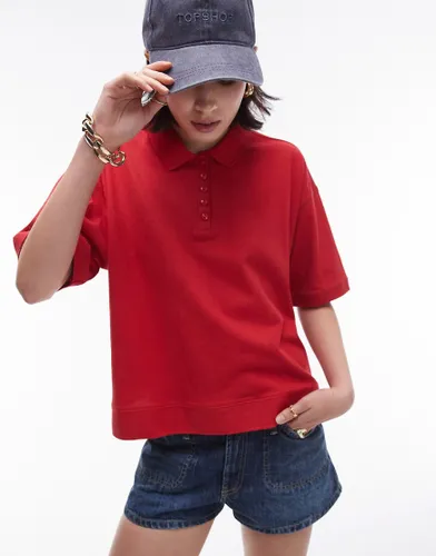 Topshop boxy polo top in red