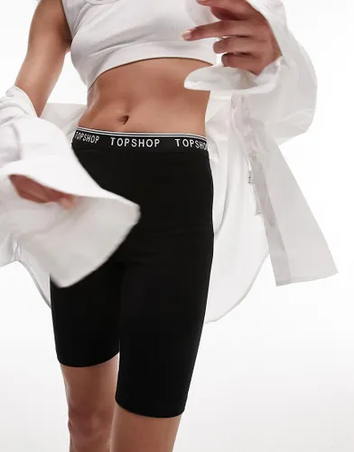 Topshop branded elastic legging short in black