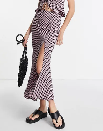 Topshop co-ord check midi skirt in pink
