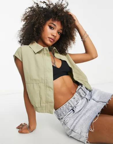 Topshop co-ord cropped sleeveless utility jacket in sage-Green