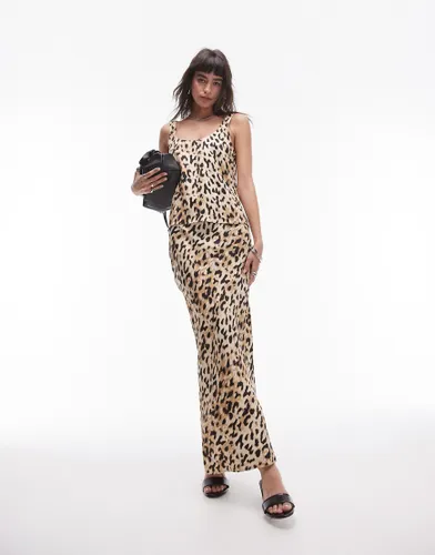 Topshop co-ord satin bias maxi skirt in leopard-Multi