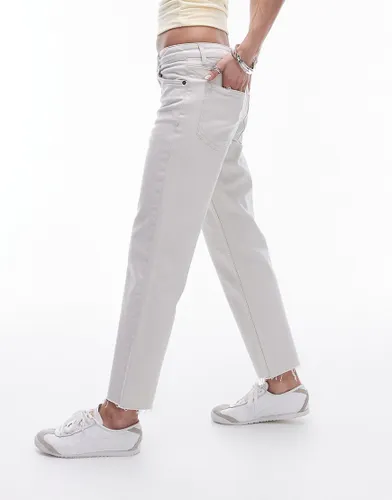 Topshop cropped mid rise straight jeans with raw hems in off white