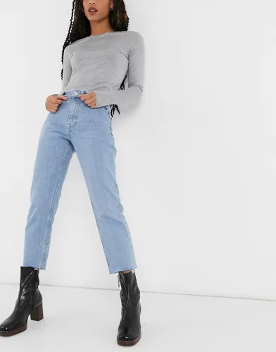 Topshop cropped mid rise straight leg jeans in bleach-Blue